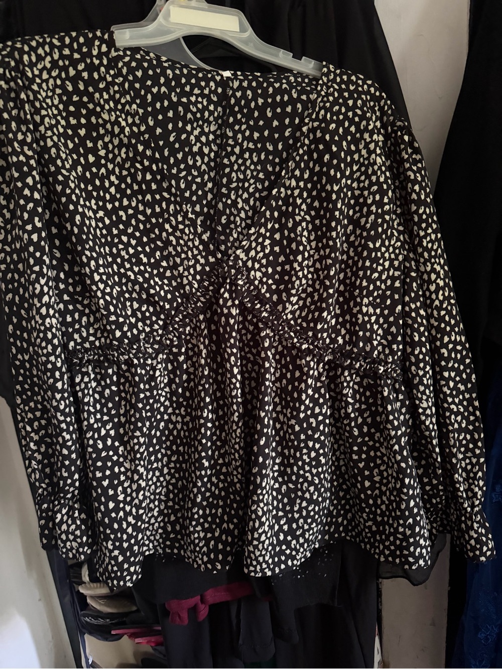 Black and White Printed Peplum Long-Sleeve Top
